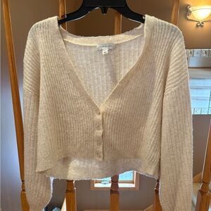 Topshop Cream Ribbed Cropped Cardigan